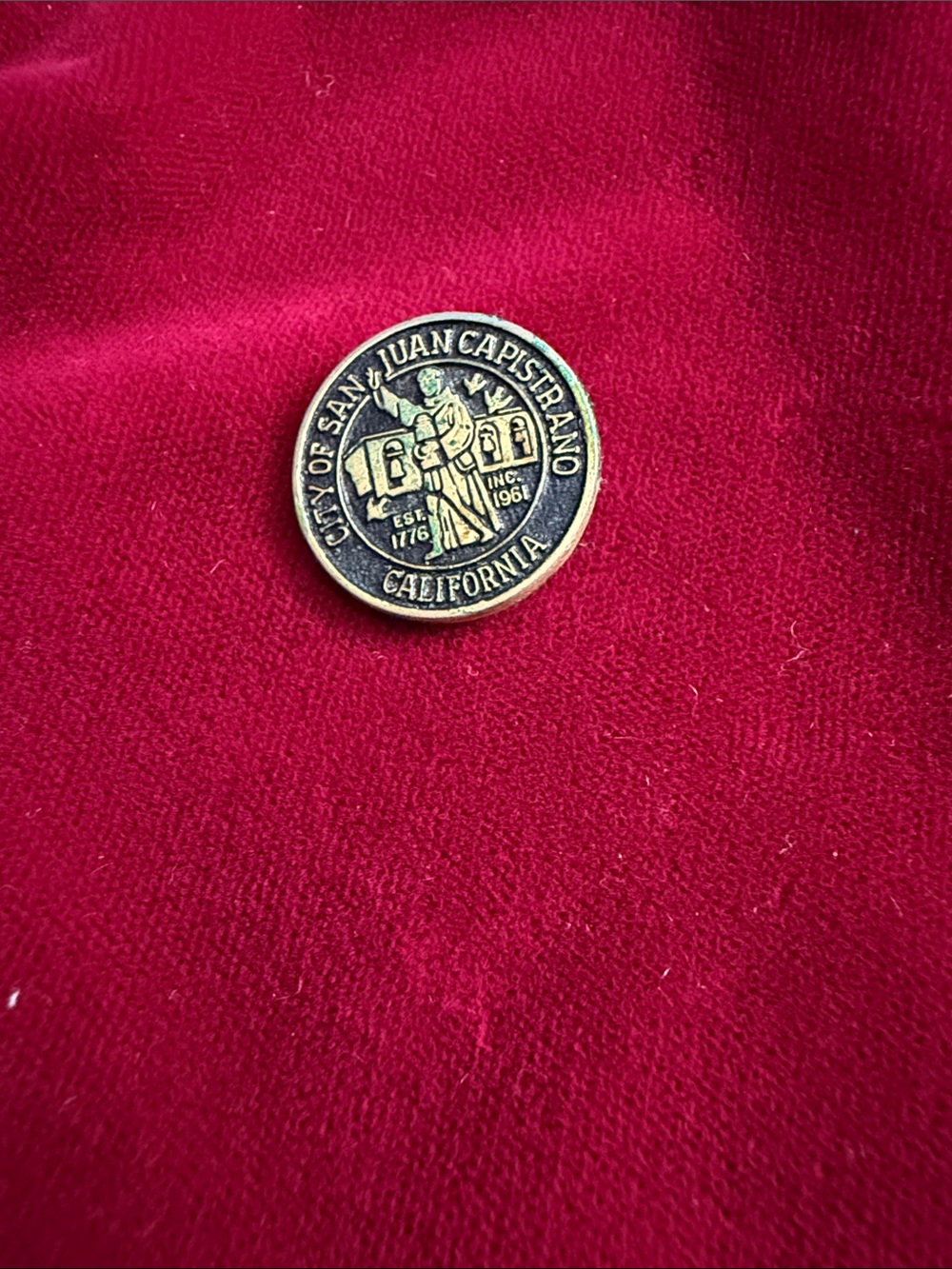 San Juan Capistrano Commemorative Coin - Brass Finish, Red Accent